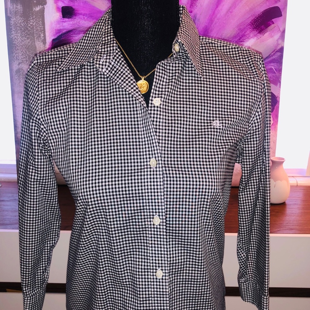 Ralph Lauren Gingham 3/4 Sleeve Shirt Petite